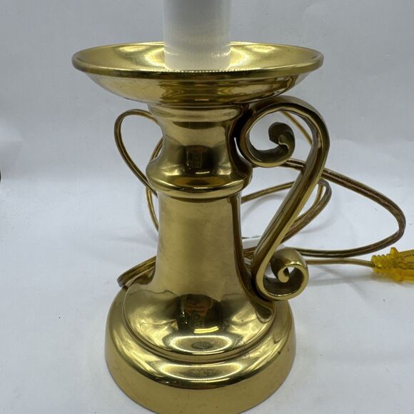 Vintage Brass Candlestick Desk Table Accent Lamp 14.5 Inches With Scroll Handle - Picture 2 of 8
